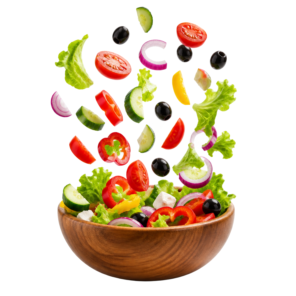 Tigela de salada com vegetais frescos flutuando