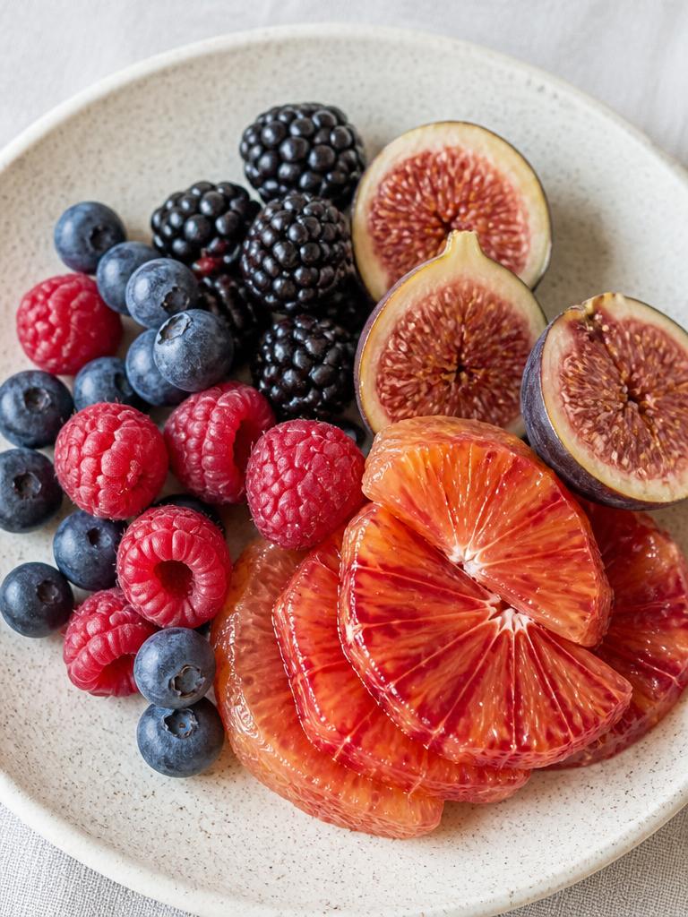 Frutas frescas em um prato de cerâmica clara